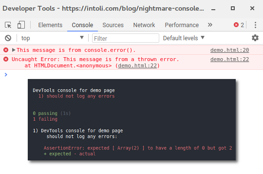 Log messages in the Console, DevTools